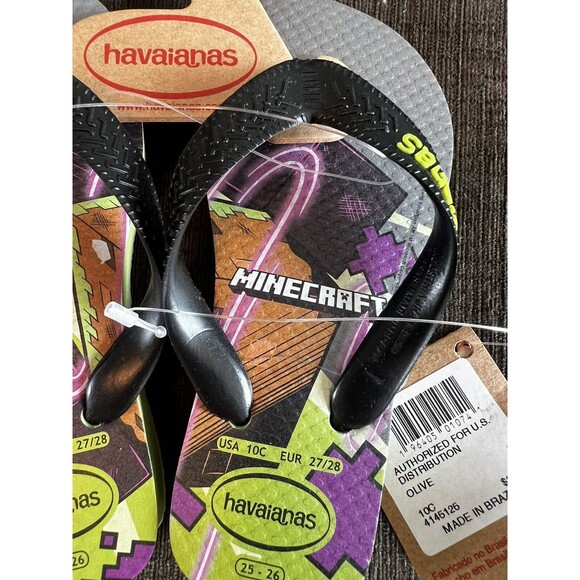 Havaianas Kids Minecraft Enderman Flip Flops Size 10C Green Purple NWT - Picture 3 of 4